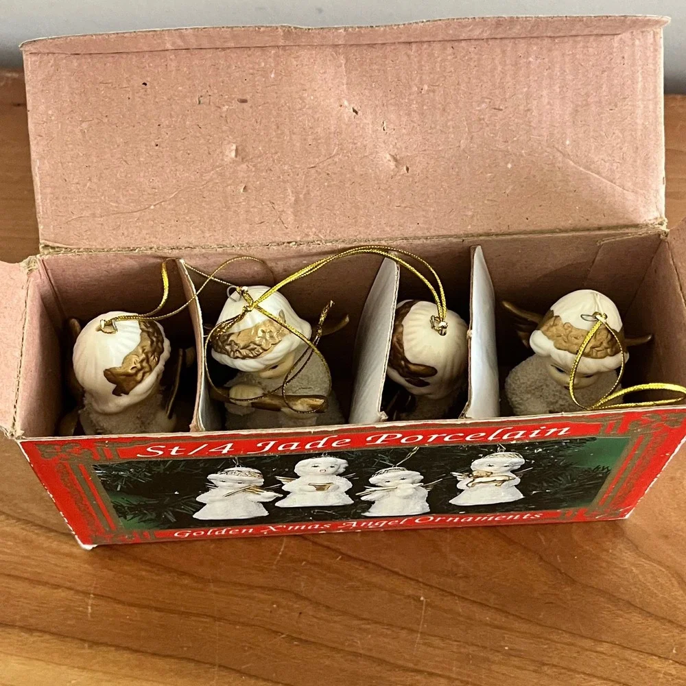 Lincolnshire Collection Jade Porcelain Golden Angel Christmas Ornaments Set of 4